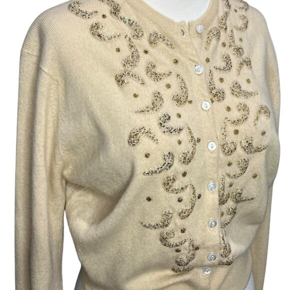 Vintage 50-60s Beaded Cardigan Sweater Womens XS-S Embroidered Soft Elegance - Picture 2 of 12